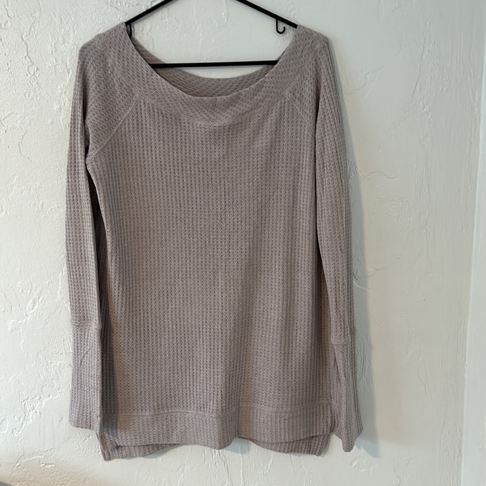 Wishlist Taupe Waffle-Knit Scoop Neck Sweater